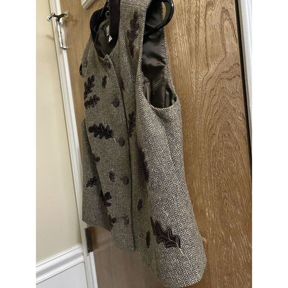Talbots Vest Womens Small Petite Brown Wool Silk Herringbone Tweed Velvet Leaves - Picture 8 of 13